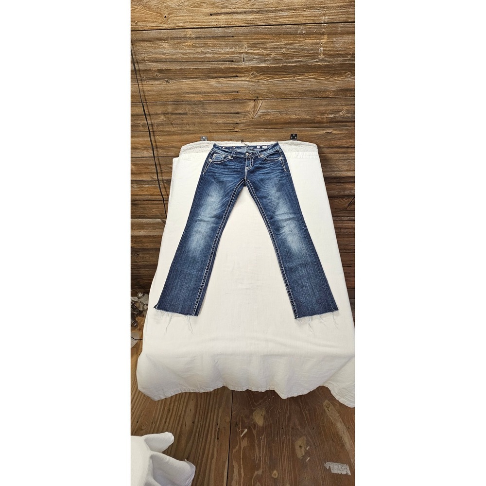 Miss Me Mid Rise Easy Cuffed Straight Leg Jeans Dark Wash Embellished Size 28